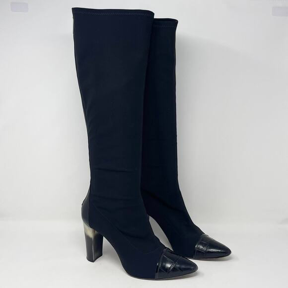 Donald J‎ Pliner Benne-D Boot Womens 9 Black Crepe Fabric Elastic 3.5" Heel M090 - Picture 1 of 9